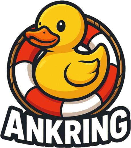 Ankrings logotyp: en gul gummianka i en livboj